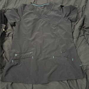 Black Scrub Top with Teal Accents